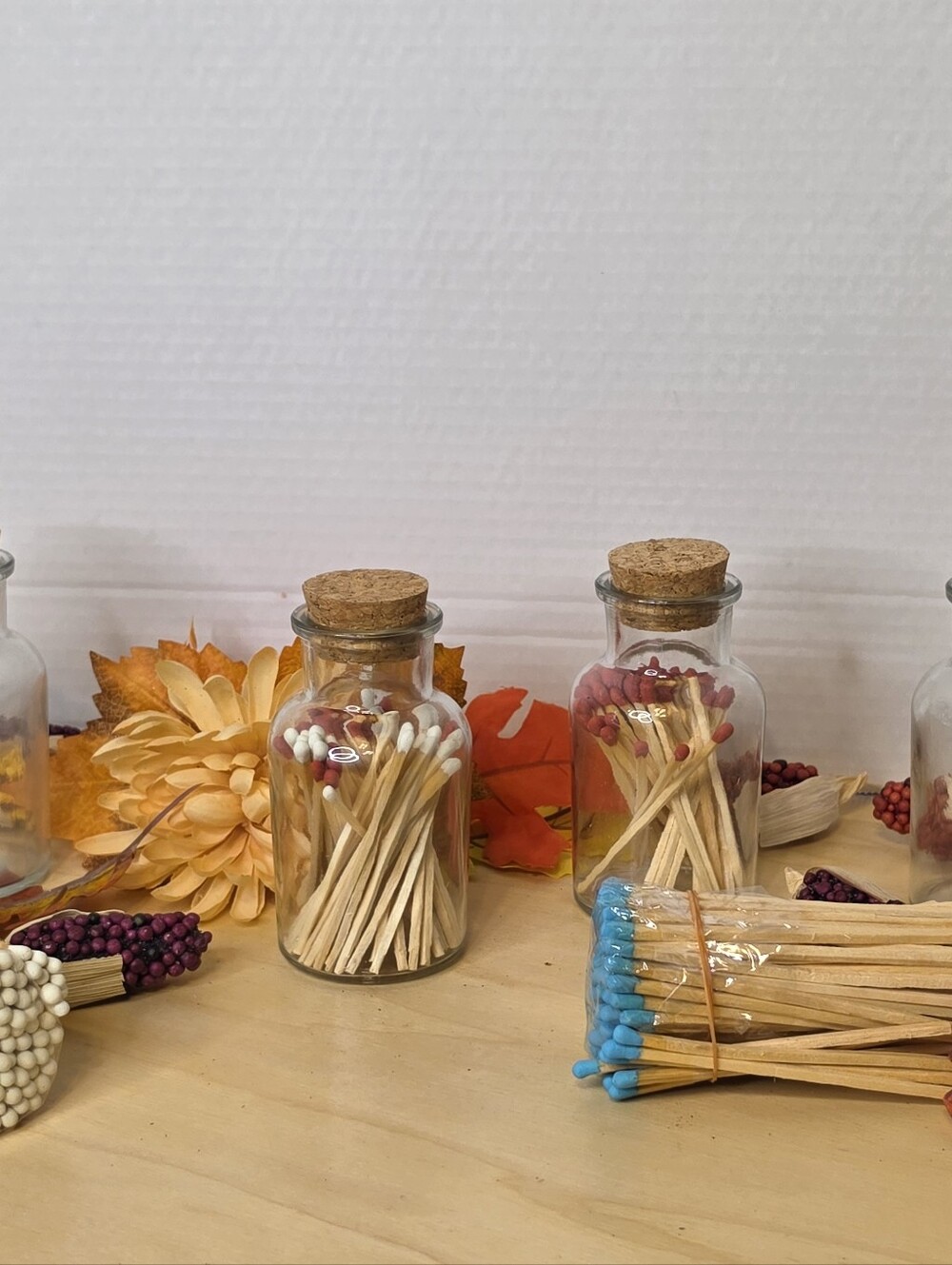 Decorative Blue-Tip Long Matches in Glass Jar - Home Party Supplies